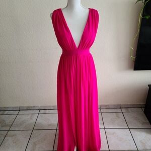 Miss Avenue Fuchsia Plunging V-Neck Maxi Dress
